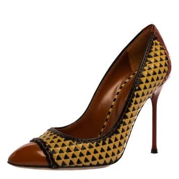 Pre Owned Sergio Rossi Multicolor Woven Leather And Patent Pumps Size 35.5