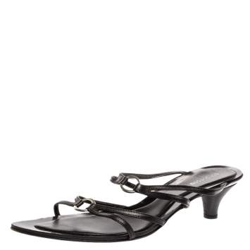 مملوكة مسبقًا Sergio Rossi Black Leather Strappy Kitten Heel Sandals Size 41