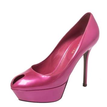 Pre Owned Sergio Rossi Pink Patent Leather Cachet Peep Toe Platform Pumps Size 37