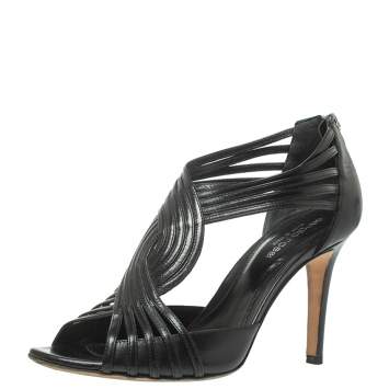 Pre Owned Sergio Rossi Black Leather Braid Sandals Size 37