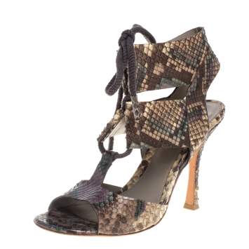 Pre Owned Sergio Rossi Multicolor Python Lace Sandals Size 38.5