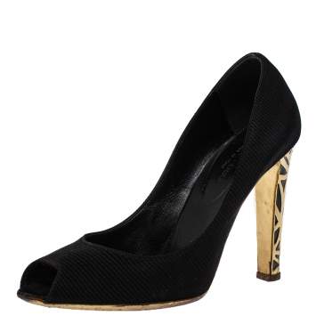 Pre Owned Sergio Rossi Black Fabric Peep Toe Pumps Size 38