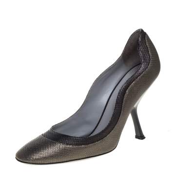 Pre Owned Sergio Rossi Two Tone Grey Karung Pumps Size 37