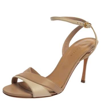 Pre Owned Sergio Rossi  Beige/Cream Leather Ankle Strap Sandals Size 38