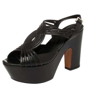 مملوكة مسبقًا Sergio Rossi Black Leather Platform Sandals Size 39