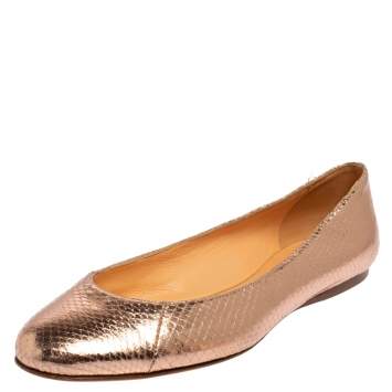Pre Owned Sergio Rossi Metallic Rose Gold Python Ballet Flats Size 39
