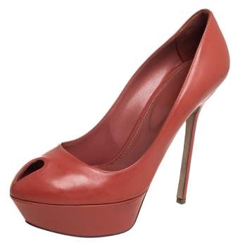 Pre Owned Sergio Rossi Brown Leather Peep Toe Platform Pumps Size 39