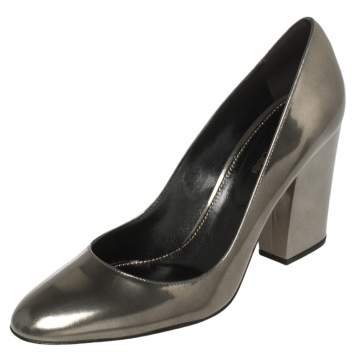 Pre Owned Sergio Rossi Olive Green Patent Leather Block Heel Pumps Size 41