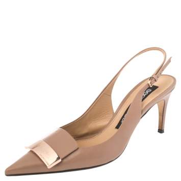 Pre Owned Sergio Rossi Beige Leather SR1 Slingback Sandals Size 38.5