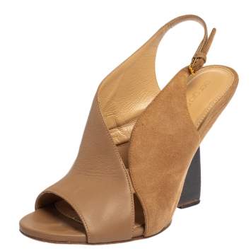 Pre Owned Sergio Rossi Dark Beige Leather and Suede Slingback Sandals Size 38