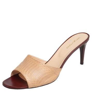 Pre Owned Sergio Rossi Beige/Brown Python Leather Sandals Size 40.5