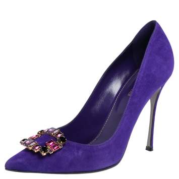 Pre Owned Sergio Rossi Purple Suede Crystal Embellished Pumps Size 40