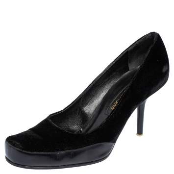 Pre Owned Sergio Rossi Black Velvet and Leather Square Toe Pumps Size 38.5 