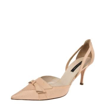 Pre Owned Sergio Rossi Beige Lizard Embossed Leather Pointed Toe Bow Sandals Size 41