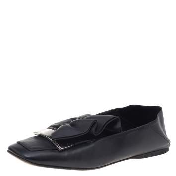 Pre Owned Sergio Rossi Black Leather Embellished Slip On Loafers Size 36