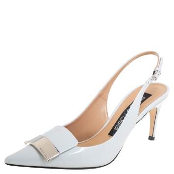 Pre Owned Sergio Rossi White Patent Leather Scarpe Donna Slingback Platform Pumps Size 37.5