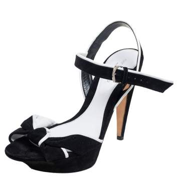 Pre Owned Sergio Rossi Black Suede Knotted Open Toe Ankle Strap Sandals Size 39