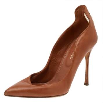 Pre Owned Sergio Rossi Brown Leather Pointed Toe Pumps Size 36.5