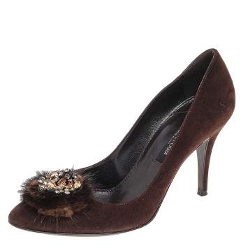 Pre Owned Sergio Rossi Brown Suede Embellished Pumps Size 36.5
