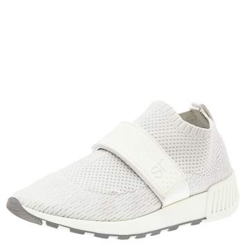 Pre Owned Sergio Rossi White Stretch Knit Slip On Sneakers Size 37