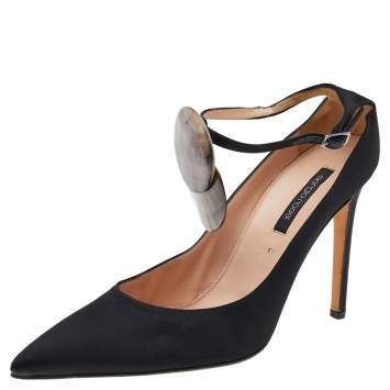 Pre Owned Sergio Rossi Black Satin Pointed Toe Ankle Strap Sandals Size 39
