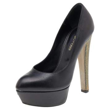 Pre Owned Sergio Rossi Black Leather Platform Pumps Size 35
