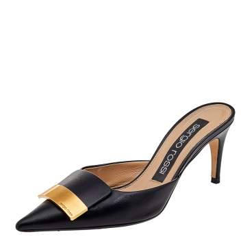 Pre Owned Sergio Rossi Black Leather SR1 Pointed Toe Mule Sandals Size 37