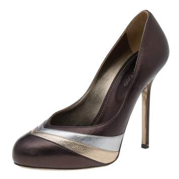Pre Owned Sergio Rossi Tri Color Leather Pumps Size 37.5 