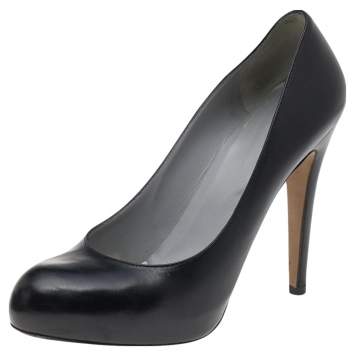 Pre Owned Sergio Rossi Black Leather Round Toe Pumps Size 40.5