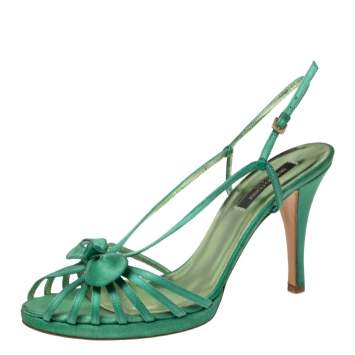 Sergio Rossi Green Satin Strappy Bow Sandals Size 41 