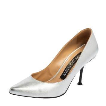 مملوكة مسبقًا Sergio Rossi Silver Leather Pointed-Toe Pumps Size 36.5 