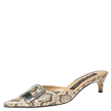 Pre Owned Sergio Rossi Beige/Brown Python Leather SR1 Mules Size 39.5