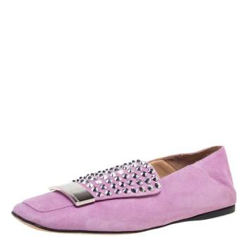 Pre Owned Sergio Rossi Lilac Studded Suede Collapsible Heel Loafers Size 36