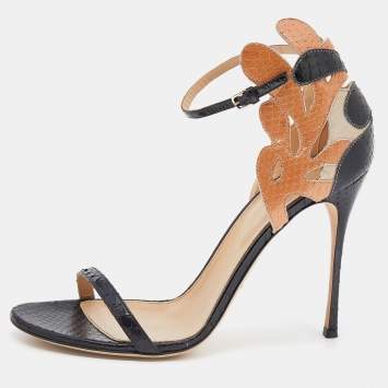 مملوكة مسبقًا Sergio Rossi Beige/Black Python and Suede Sandals Size 41