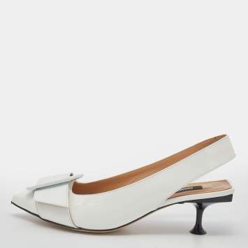 Pre Owned Sergio Rossi White Leather Buckle Detail Decollete Slingback Sandals Size 37.5