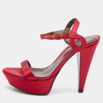 Pre Owned Sergio Rossi Fuchsia Satin Ankle Strap Platform Sandals Size 35.5