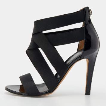 Pre Owned Sergio Rossi Black Patent Leather and Elastic Strappy Sandals Size 36
