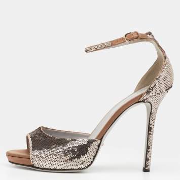 Pre Owned Sergio Rossi Metallic Sequins Ankle Strap Sandals Size 40.5
