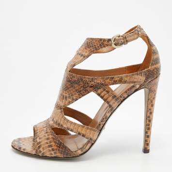 Pre Owned Sergio Rossi Beige Ombre Snakeskin Sandals Size 40
