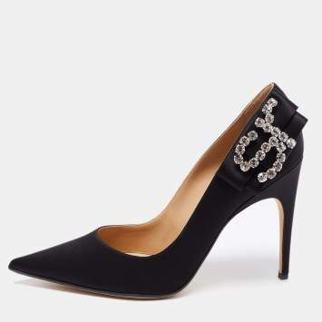 Pre Owned Sergio Rossi Black Satin Icona Embellished Pointed Toe Pumps Size 39.5