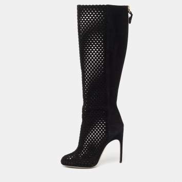Pre Owned Sergio Rossi Black Suede Cutout Knee Length Boots Size 39