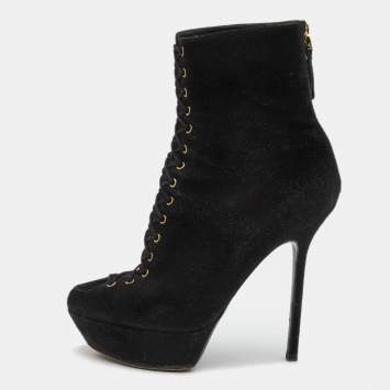Pre Owned Sergio Rossi Black Suede Lace Up Platform Ankle Boots Size 39