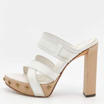 مملوكة مسبقًا Sergio Rossi White Leather Platform Sandals Size 36