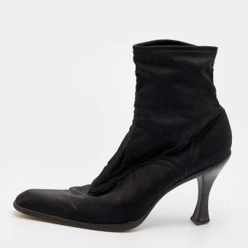 Pre Owned Sergio Rossi Black Spandex Ankle Length Boots Size 39
