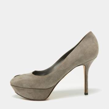 Pre Owned Sergio Rossi Grey Suede Peep Toe Platform Pumps Size 38.5