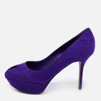 Pre Owned Sergio Rossi Blue Suede Peep Toe Platform Pumps Size 38.5