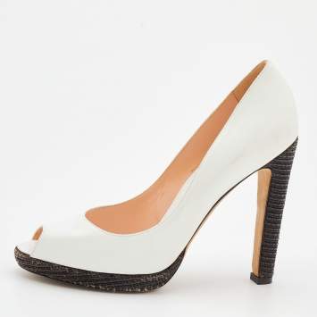Pre Owned Sergio Rossi White Leather Peep Toe Pumps Size 40.5