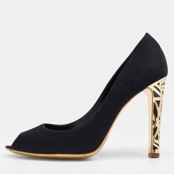 Pre Owned Sergio Rossi Black Fabric Peep Toe Pumps Size 41