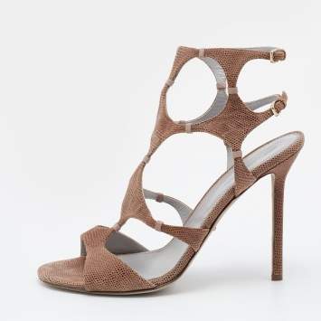 Pre Owned Sergio Rossi Brown Textured Suede Ankle Strap Sandals Size 39