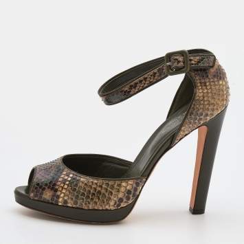 مملوكة مسبقًا Sergio Rossi Multicolor Python And Leather Trim Ankle Strap Sandals Size 39